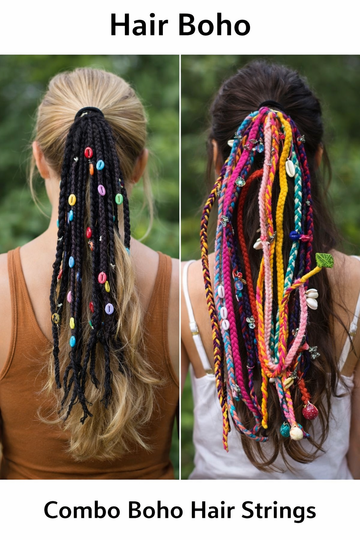 ✨ Hair Boho Combo – Black 14 Inch & Multicolour 20 Inch Boho Hair Accessories Set